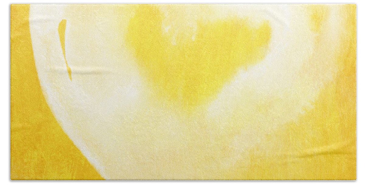 Love Hand Towel featuring the mixed media Yellow and White Love- Heart art by Linda Woods by Linda Woods