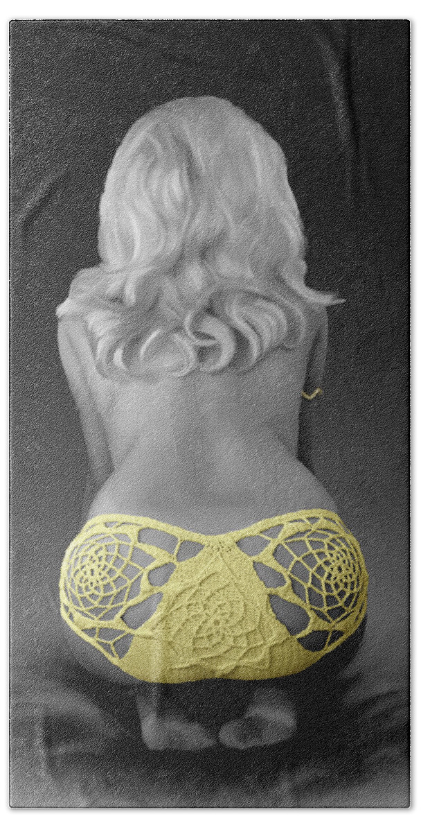 Nude Painting Hand Towel featuring the painting Yellow Bikini II by Shelby
