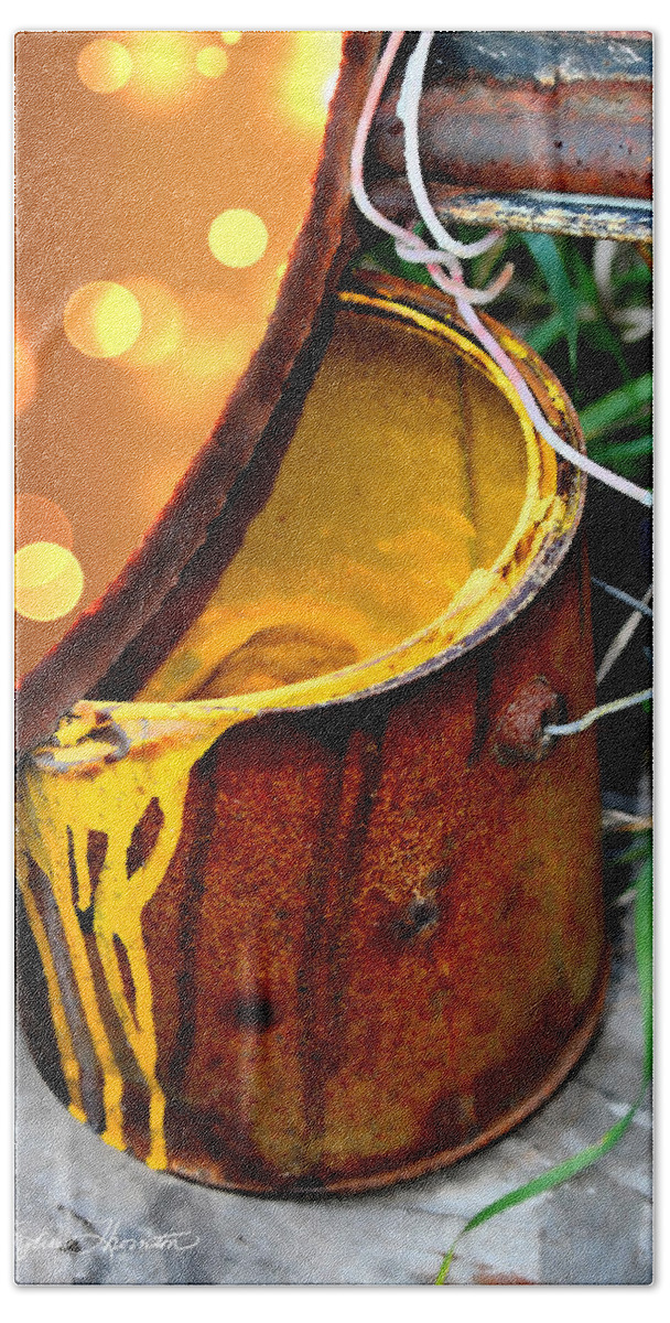 Bucket Bath Towel featuring the photograph Yellow Bucket by Sylvia Thornton