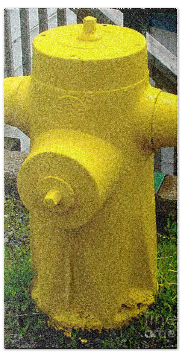 Street Art Bath Towel featuring the mixed media Yellow Hydrant by Art MacKay