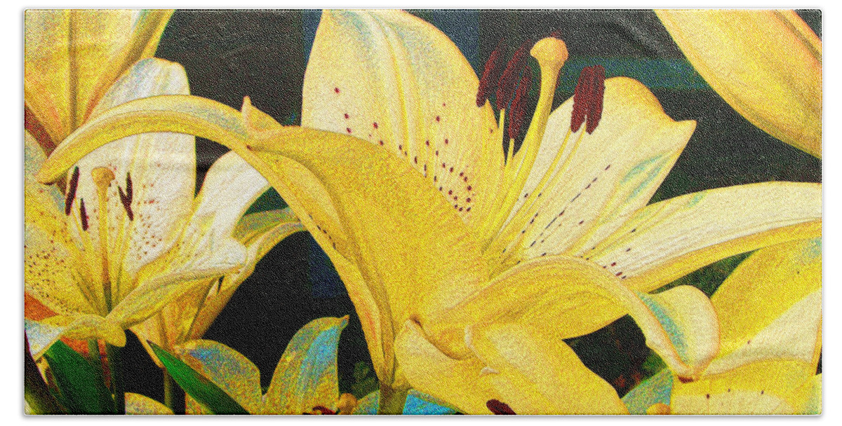 Lily Hand Towel featuring the photograph Yellow Lilies by Claire Bull