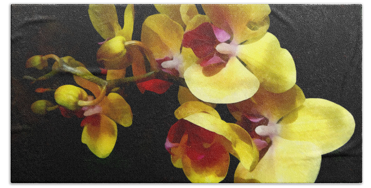 Orchid Hand Towel featuring the photograph Yellow Orchids Shadow and Light by Susan Savad