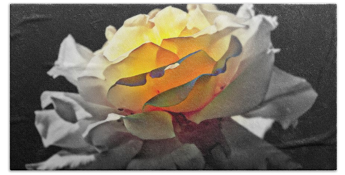 Flowers Bath Towel featuring the digital art Yellow Rose Series - ...But soul is alive by Lilia D