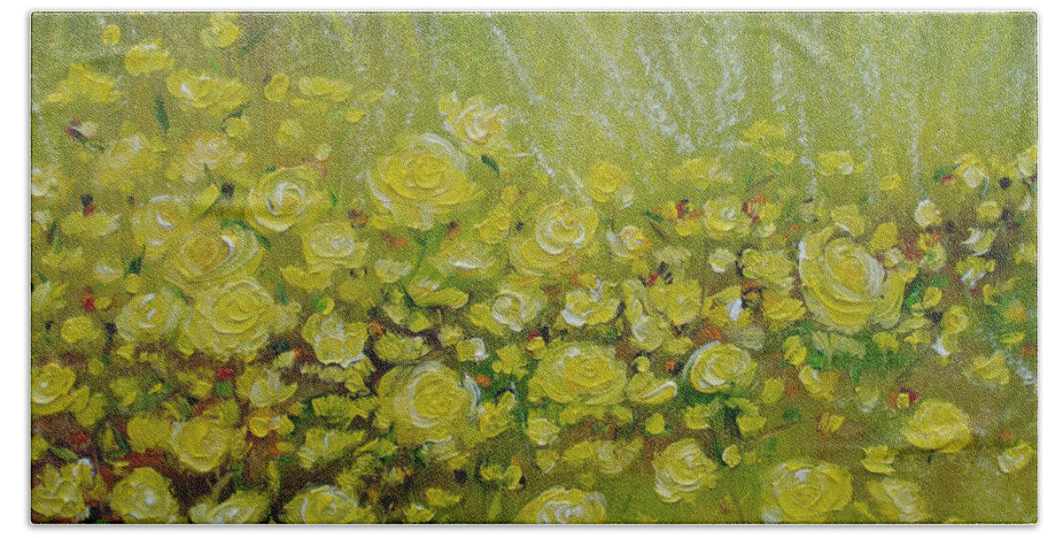 Roses Hand Towel featuring the painting Yellow Roses for Debbie by Judith Rhue