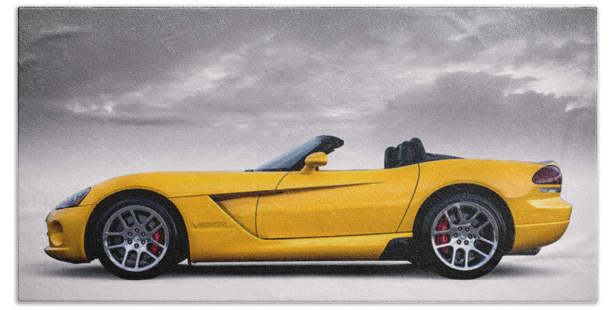 Yellow Bath Sheet featuring the digital art Yellow Viper Roadster by Douglas Pittman