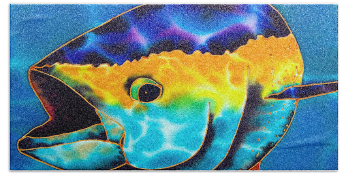 Saltwater Fish Bath Towel featuring the painting Yellowfin Tuna by Daniel Jean-Baptiste