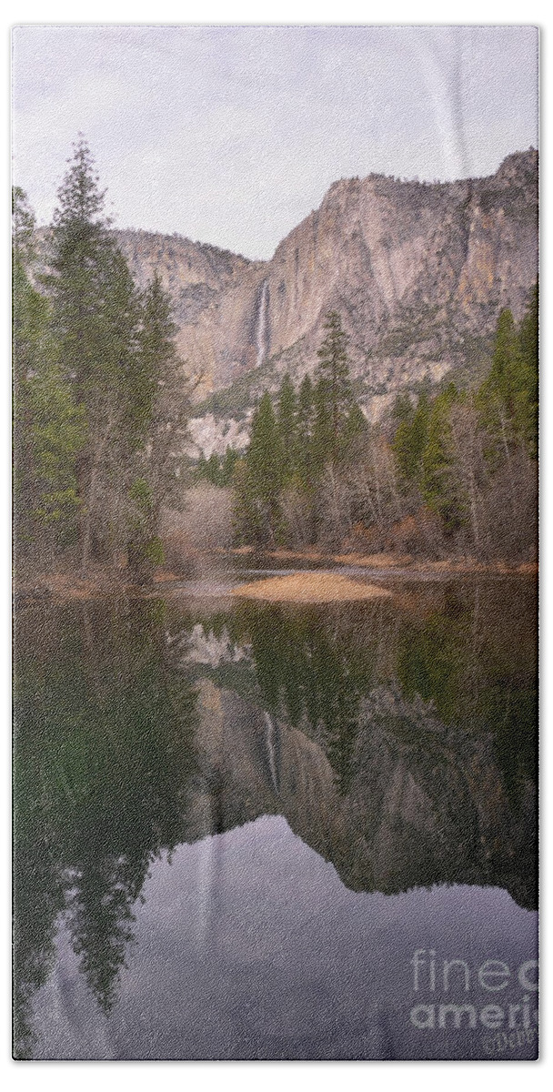 Travel Bath Towel featuring the photograph Yosemite Falls Reflection by Debby Pueschel