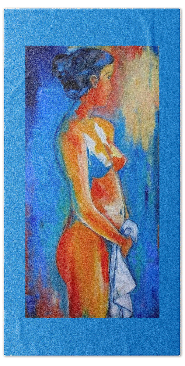 Nude Bath Towel featuring the painting Young Woman by Elise Palmigiani