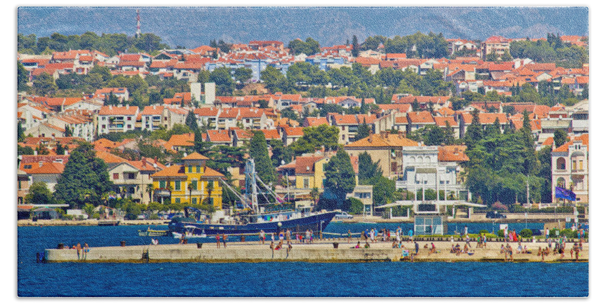 Croatia Bath Towel featuring the photograph Zadar waterfront sea organs view by Brch Photography