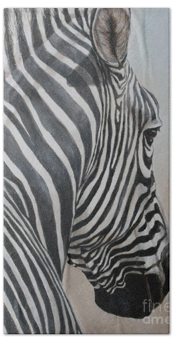 Zebra Bath Towel featuring the painting Zebra Look by Charlotte Yealey