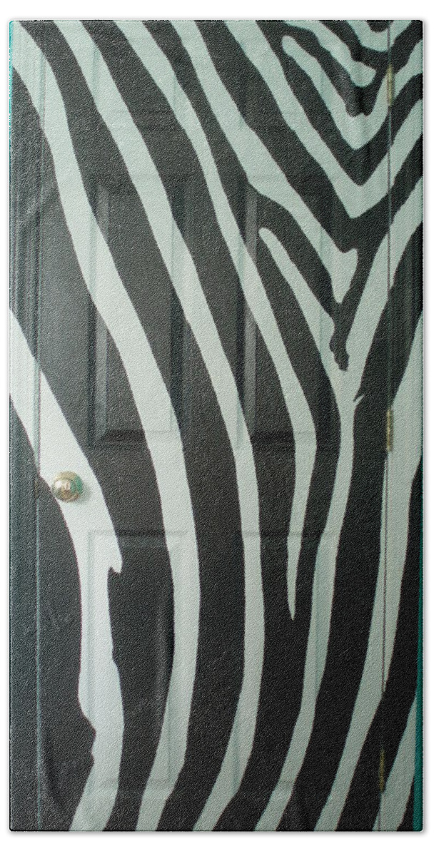 Op Art Hand Towel featuring the painting Zebra Stripe Mural - Door Number 1 by Sean Connolly