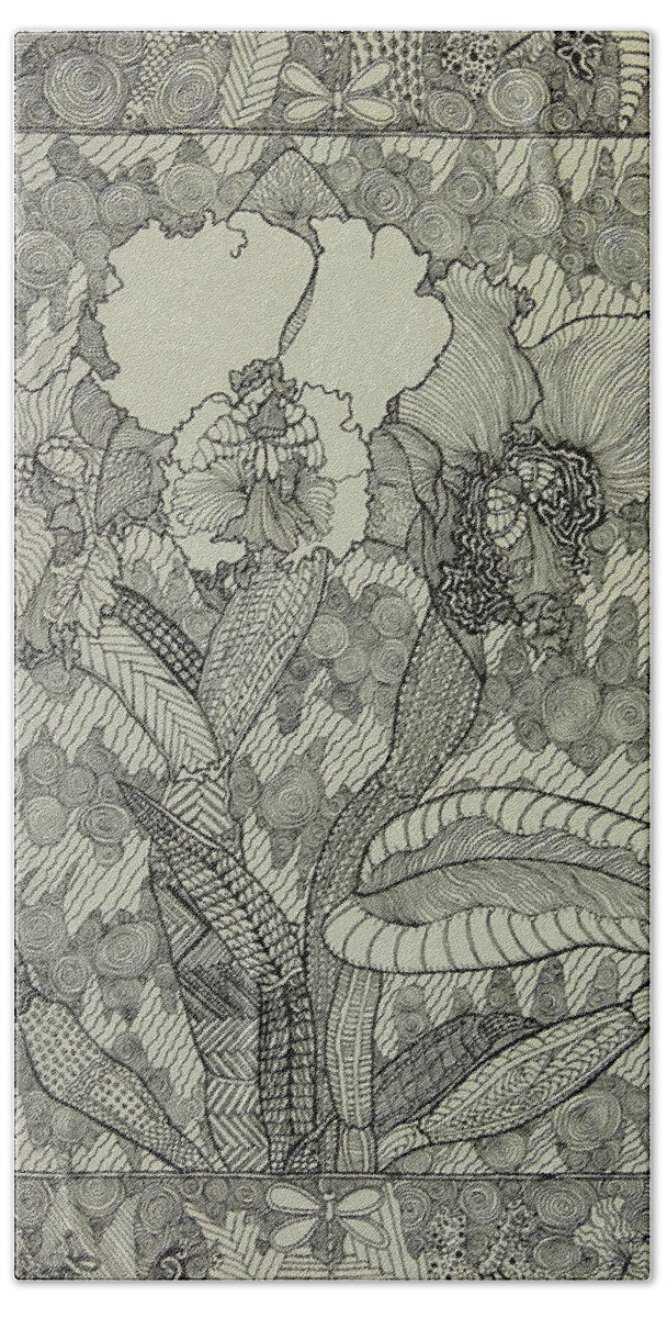 Pen Bath Towel featuring the drawing Zen Orchids by Terry Holliday