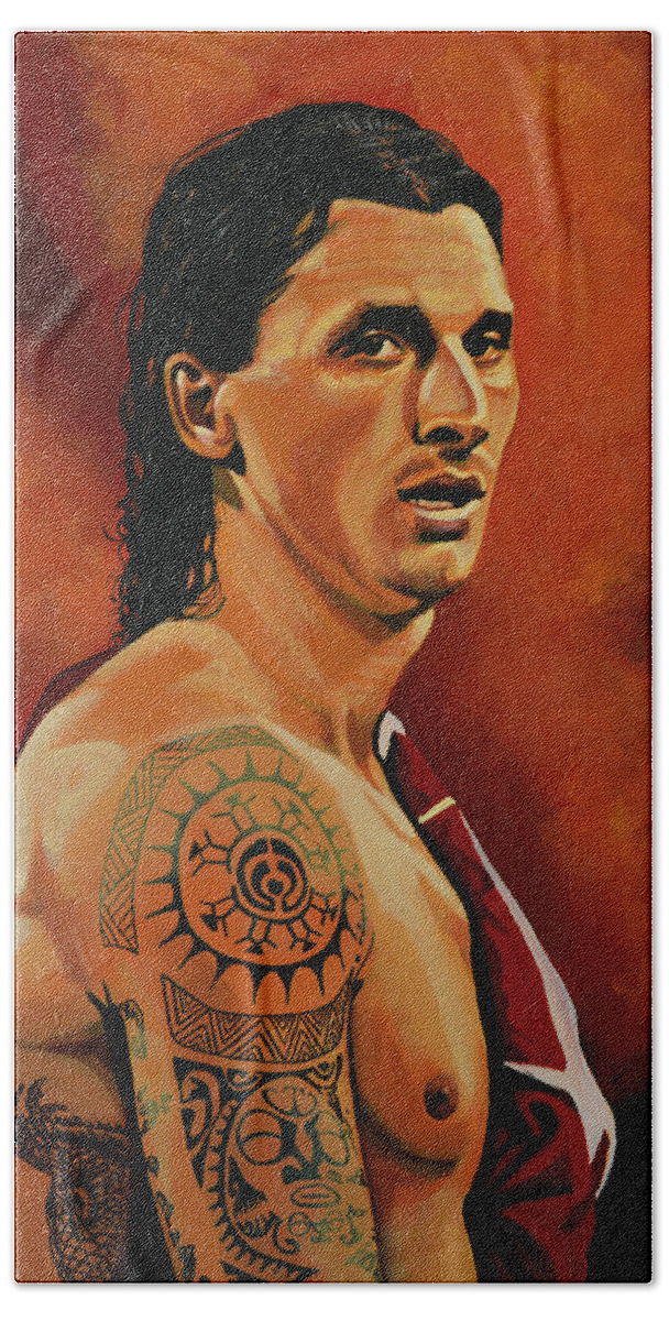 Zlatan Ibrahimovic Bath Towel featuring the painting Zlatan Ibrahimovic Painting by Paul Meijering