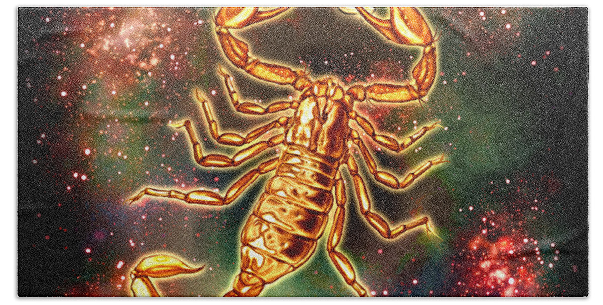 Ciro Marchetti Hand Towel featuring the painting Zodiac Scorpio by MGL Meiklejohn Graphics Licensing