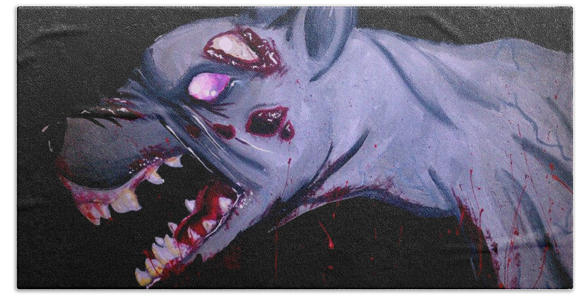 Zombie Bath Towel featuring the painting Zombie Dog by Marisela Mungia