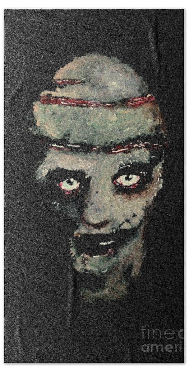 Art Hand Towel featuring the painting Zombie Sliced by Marisela Mungia