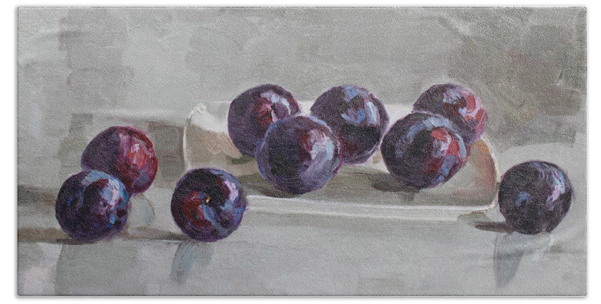 Friar Plums Hand Towel featuring the painting Plums by Ylli Haruni