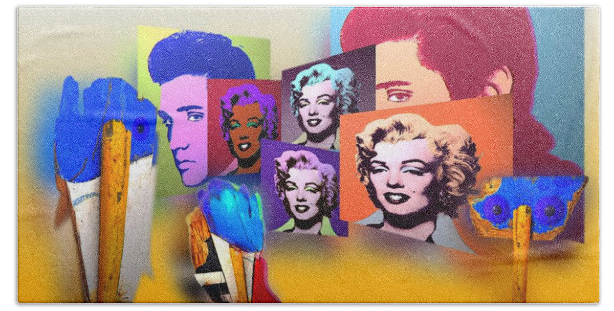 Marilyn Bath Towel featuring the painting Pop Art Pop Up by Charles Stuart