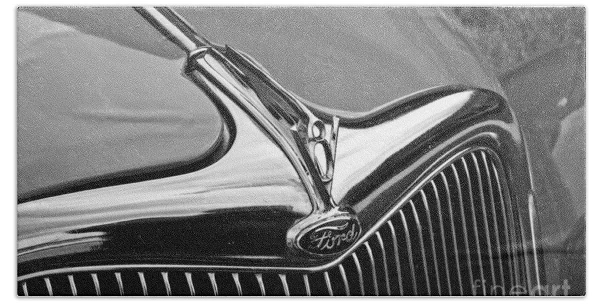 1936 Hand Towel featuring the photograph 1936 Ford V8 Hood Ornament by Tim Mulina