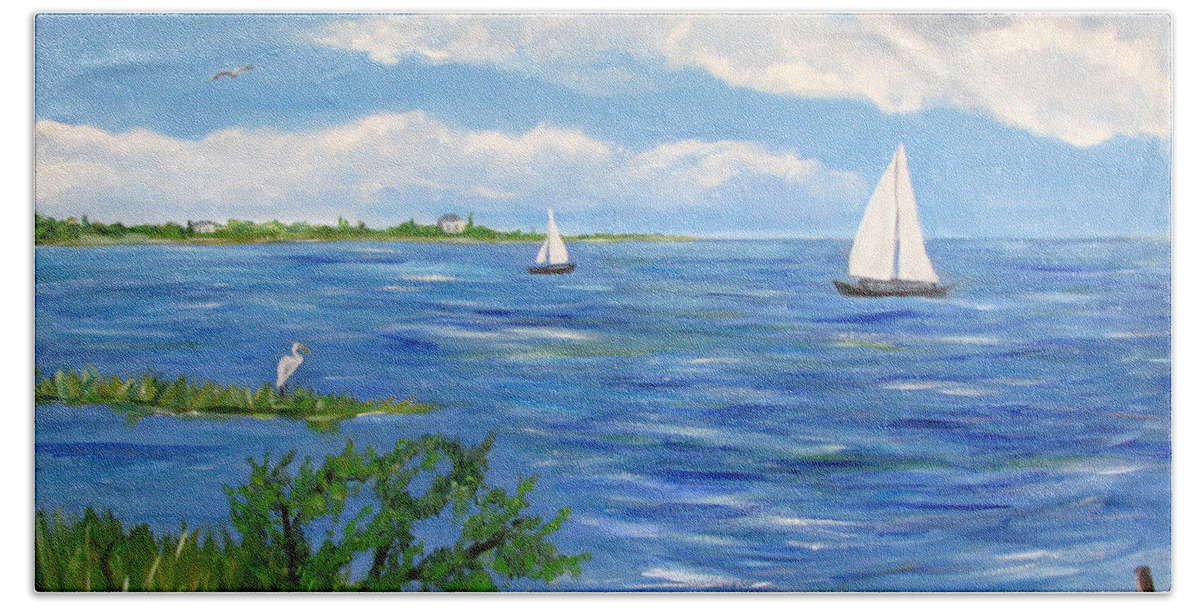 Sailboat Hand Towel featuring the painting Bayville 2 #1 by Clara Sue Beym
