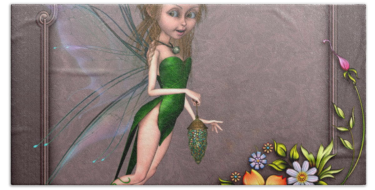 Fantasy Paintings Hand Towel featuring the digital art Forest fairy in the garden #1 by John Junek