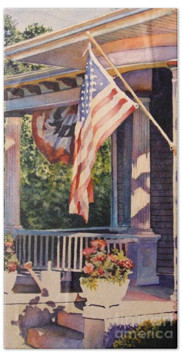 Historic Home Hand Towel featuring the painting Hot August Night #1 by Greg and Linda Halom