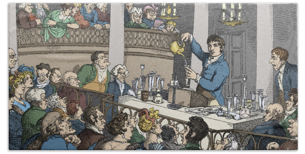 Etching Bath Towel featuring the photograph Humphrey Davy Lecturing 1809 #2 by Science Source