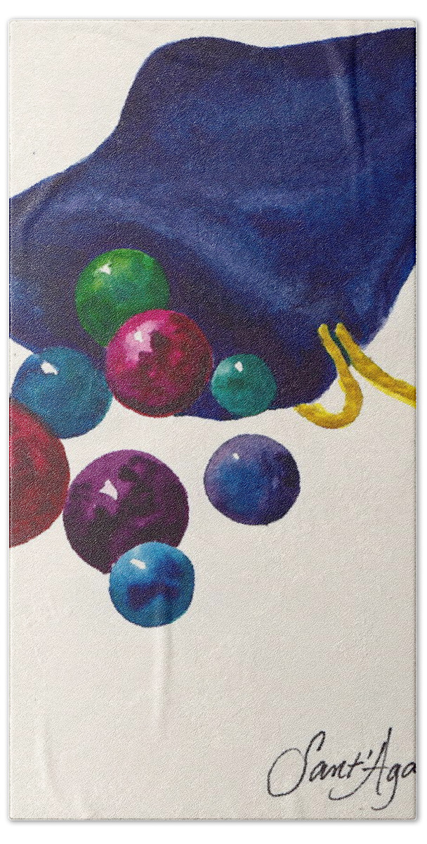 Marbles Hand Towel featuring the painting Marbles by Frank SantAgata