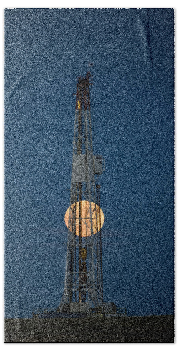 Rig Hand Towel featuring the photograph Night Shot Drilling Rig #1 by Mark Duffy