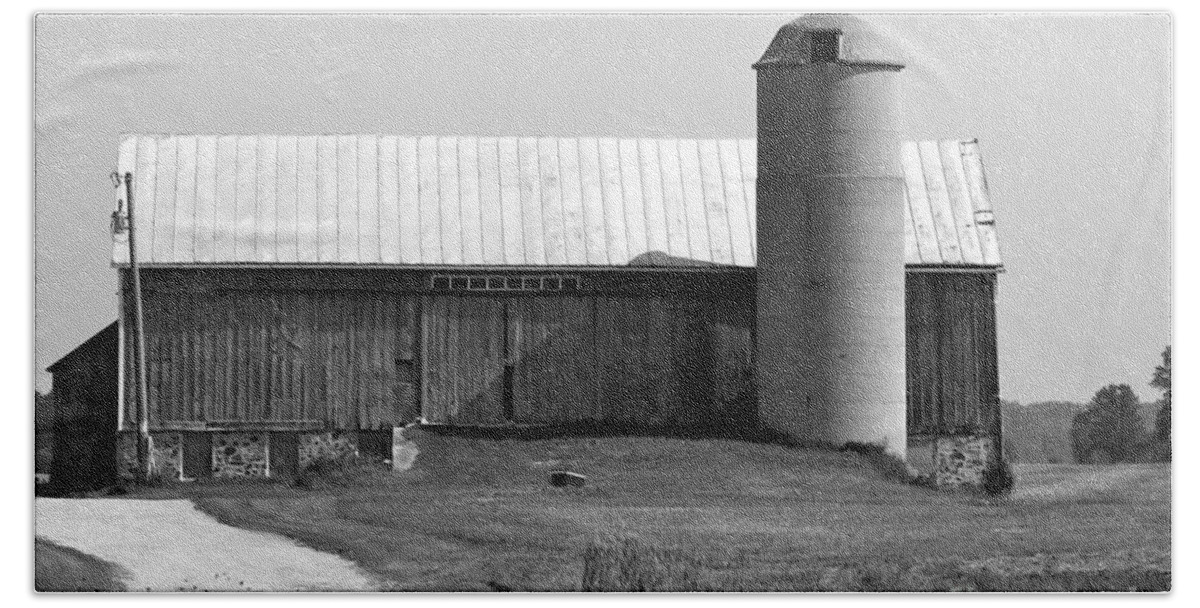 Old Barn And Silo Hand Towel featuring the photograph Old Barn and Silo #2 by Pamela Walrath