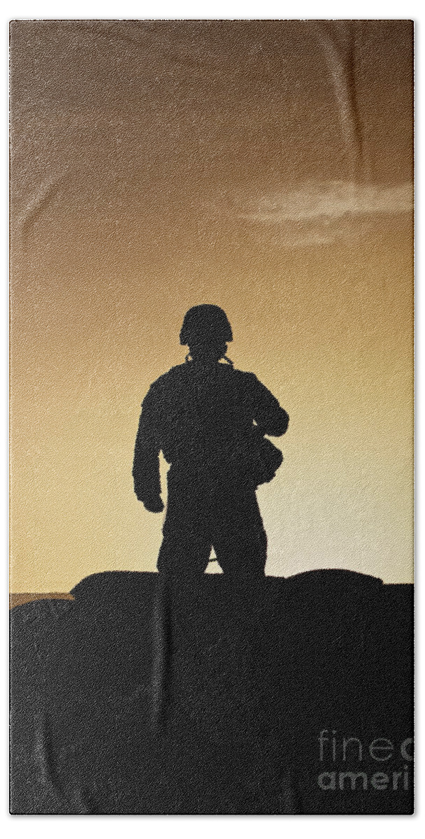 Afghanistan Hand Towel featuring the photograph Partially Silhouetted U.s. Marine #1 by Terry Moore