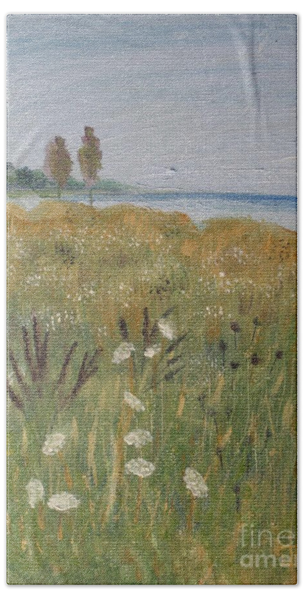 Meadow Bath Towel featuring the painting Queen Anne's Lace by Jackie Irwin