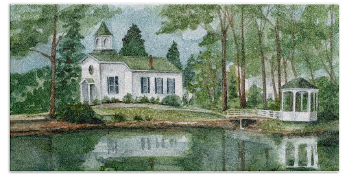 Seaville United Methodist Church Hand Towel featuring the painting Seaville Church #1 by Nancy Patterson