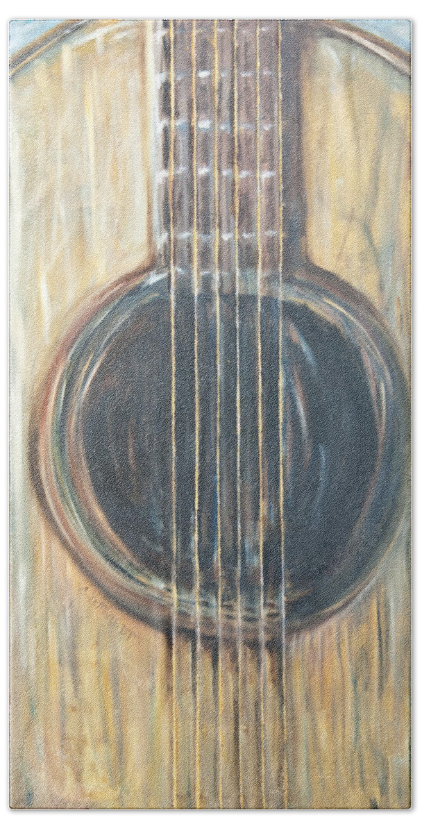 Guitar Bath Towel featuring the painting Acoustic Guitar by Chuck Gebhardt