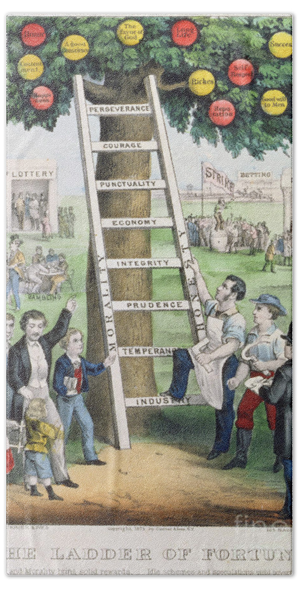 The Ladder Of Fortune Hand Towel featuring the painting The Ladder of Fortune by Currier and Ives