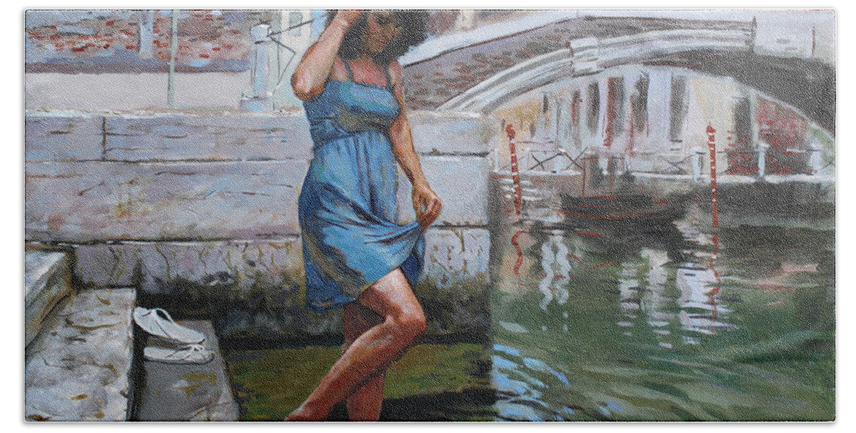 Lady Bath Sheet featuring the painting Viola in Venice by Ylli Haruni