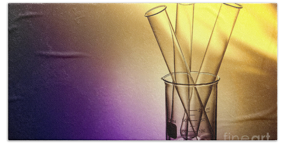Test Hand Towel featuring the photograph Laboratory Test Tubes in Science Research Lab #14 by Science Research Lab