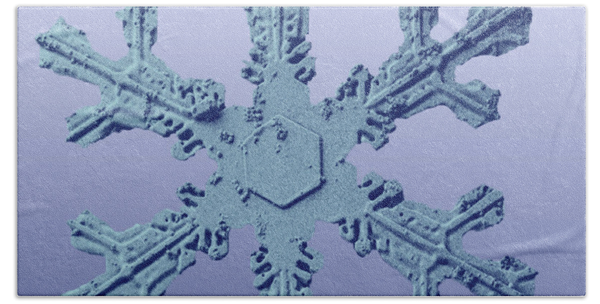 Snow Crystal Hand Towel featuring the photograph Snow Crystal #17 by Science Source