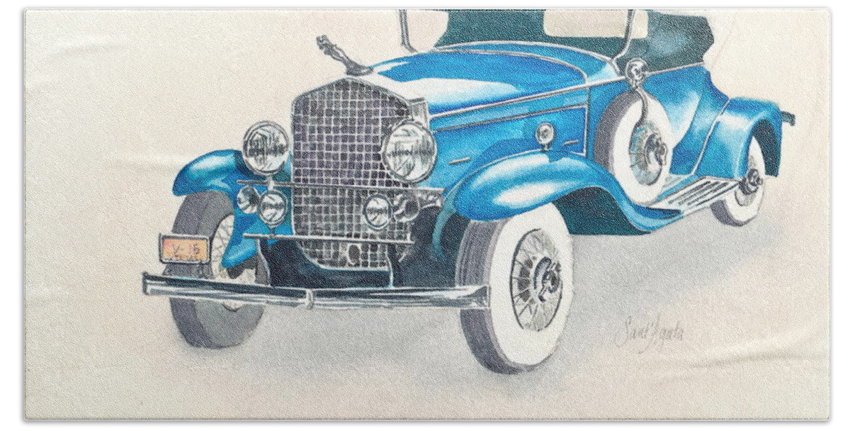 Vintage Hand Towel featuring the painting 1930 Cadillac by Frank SantAgata