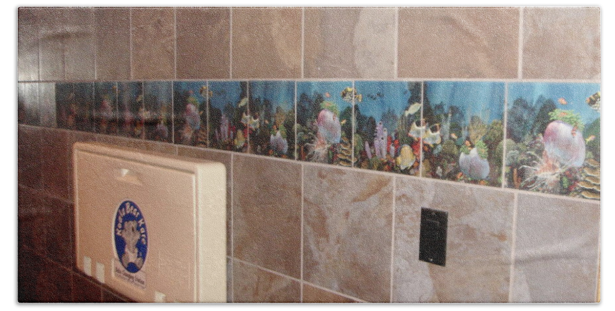  Bath Towel featuring the digital art Artwork on Bathroom Tiles #2 by Carey Chen