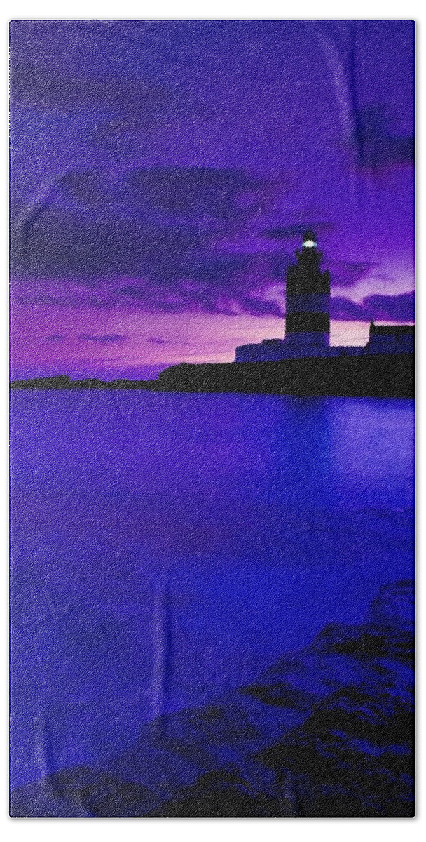 Beacon Bath Towel featuring the photograph Lighthouse Beacon At Night #2 by Gareth McCormack