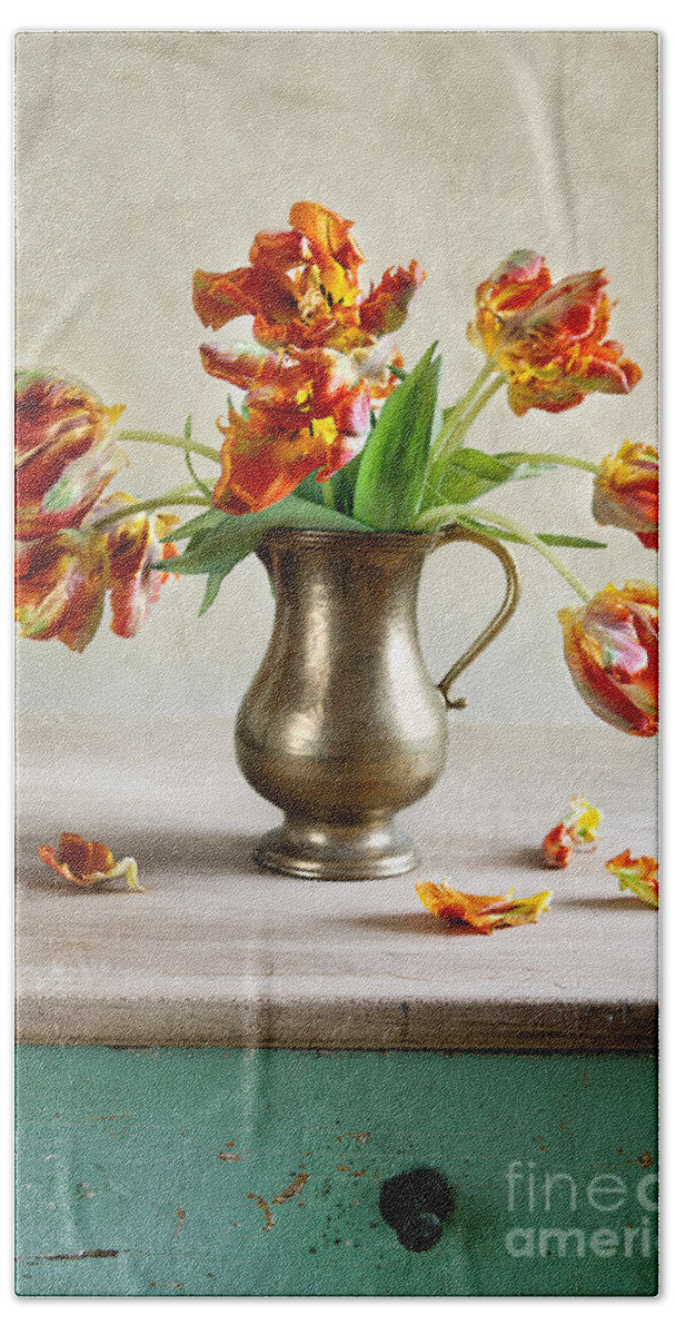 Petals Hand Towel featuring the photograph Still Life with Tulips by Nailia Schwarz