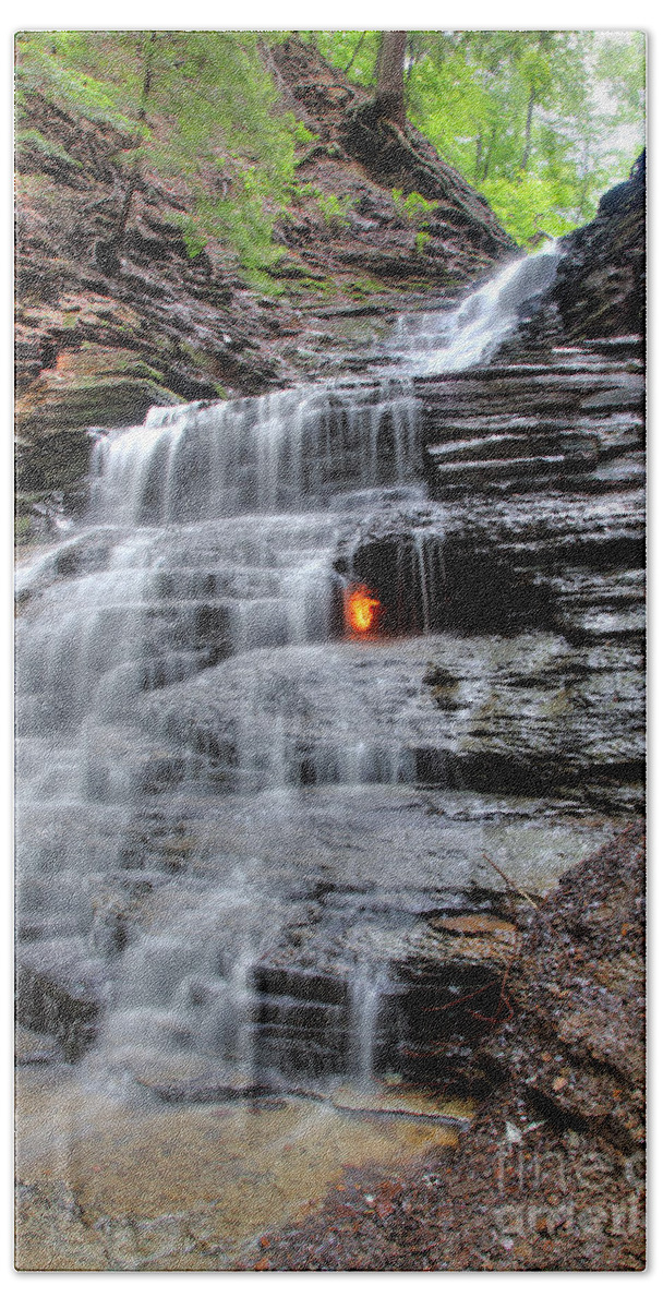 Eternal Flame Bath Towel featuring the photograph Waterfall And Natural Gas #3 by Ted Kinsman