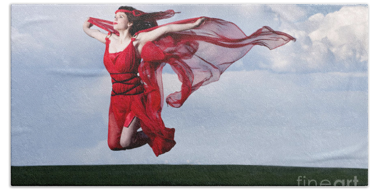 Woman Bath Towel featuring the photograph Woman in Red Series #3 by Cindy Singleton