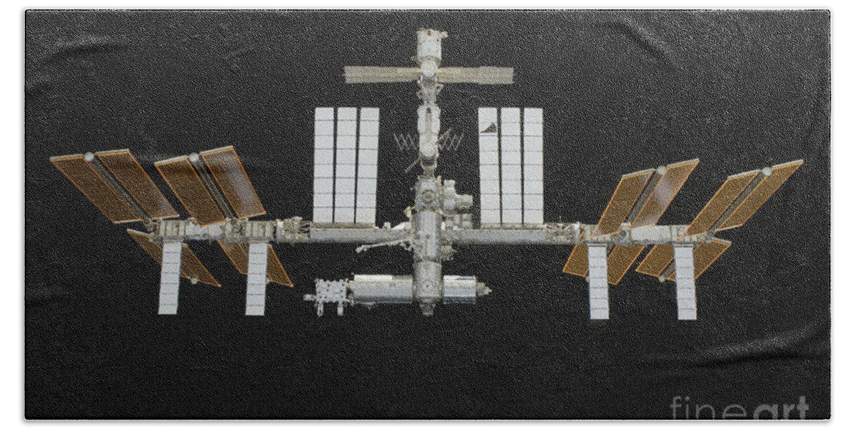 Satellites Bath Towel featuring the photograph International Space Station #8 by Stocktrek Images