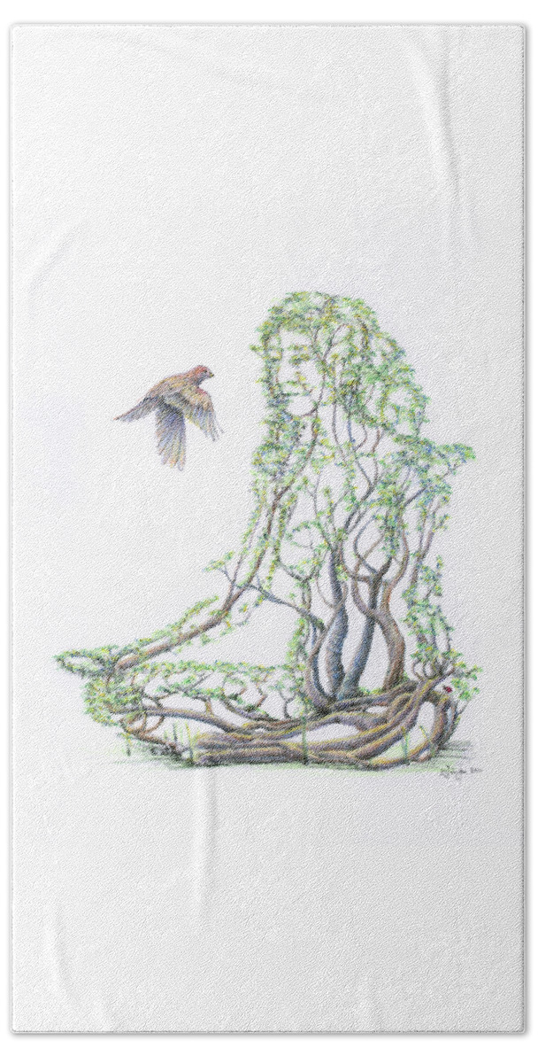  Hand Towel featuring the drawing Lotus Dancer Re-Imagined by Mark Johnson
