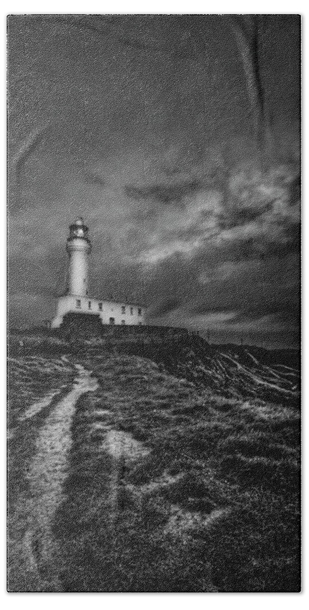Lighthouse Hand Towel featuring the photograph A Path To Enlightment BW by Evelina Kremsdorf