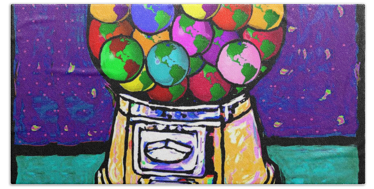 Gumballs Bath Towel featuring the painting A World of Gumballs by Dale Moses