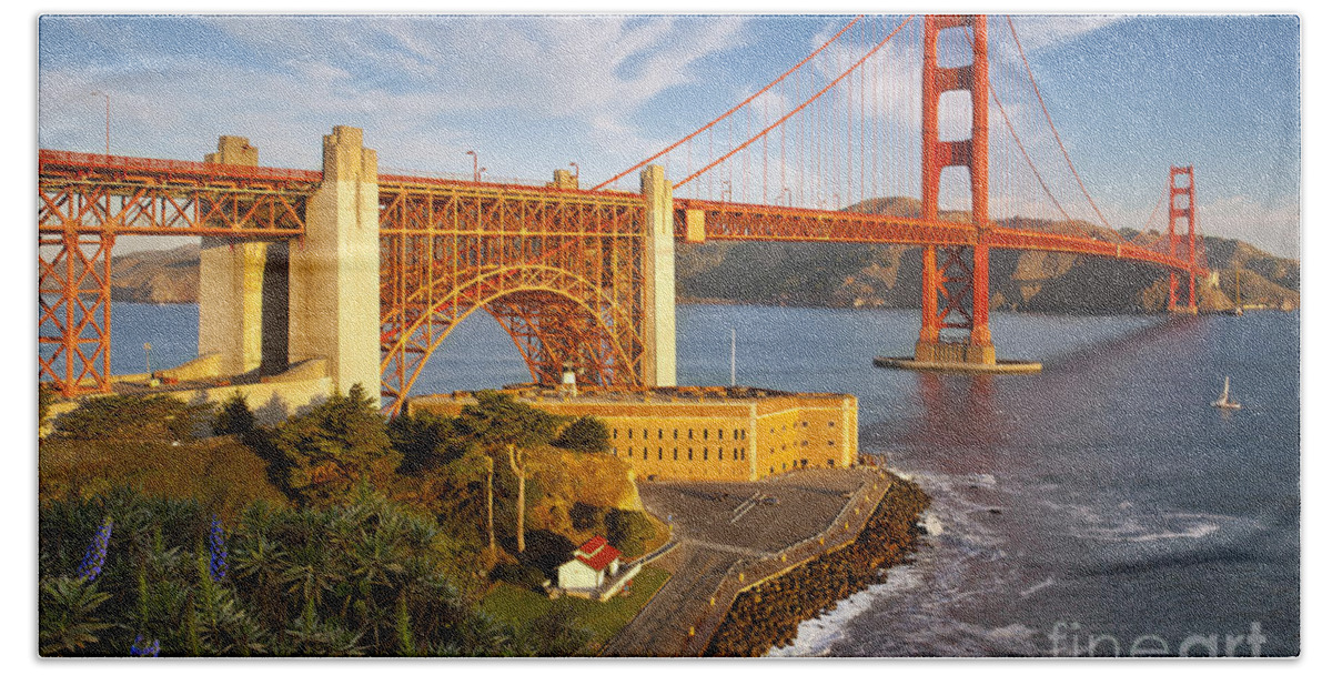 Golden Gate Bridge Bath Towel featuring the photograph Above the Golden Gate Bridge - San Francisco California by Brian Jannsen
