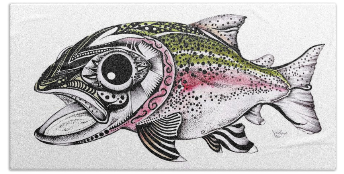 Rainbow Trout Bath Towel featuring the painting Abstract Alaskan Rainbow Trout by J Vincent Scarpace